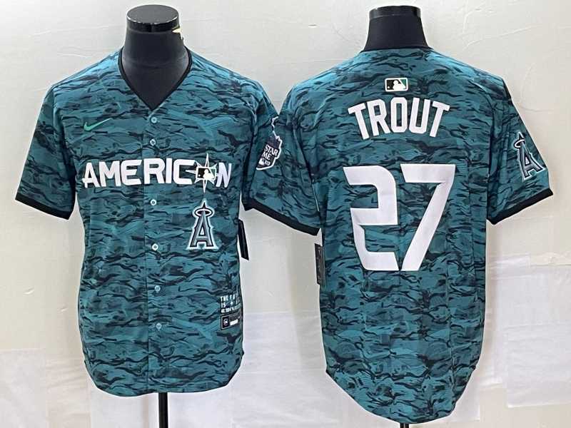 Men's Los Angeles Angels #27 Mike Trout Teal 2023 All Star Cool Base Stitched Jersey1,We sell and wholesale Men's Los Angeles Angels #27 Mike Trout Teal 2023 All Star Cool Base Stitched Jersey1 on line form chian!